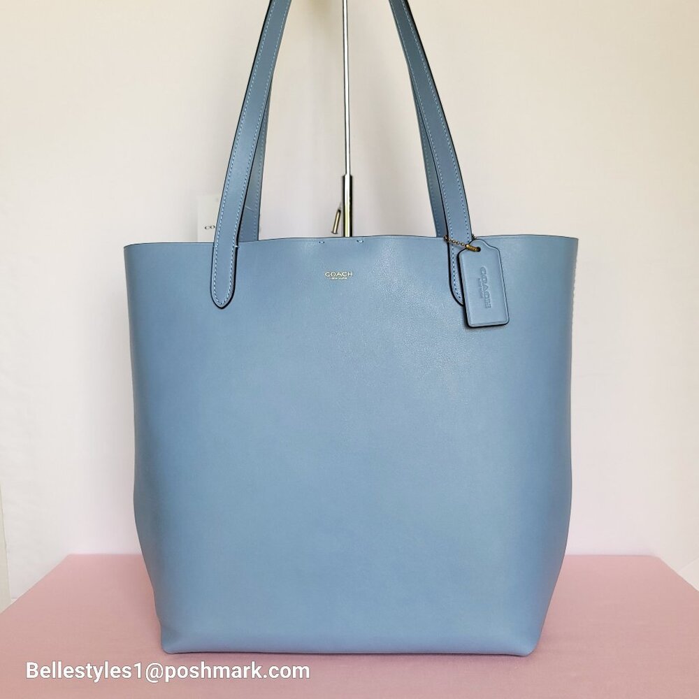 COACH Manhattan Natural Grain Leather Open-Top LARGE Tote- Blue Bell color⭐